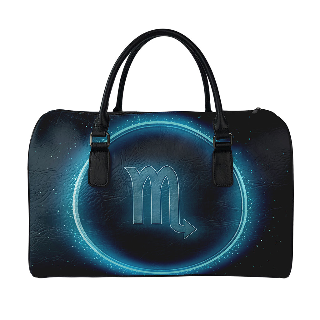 Blue Scorpio Zodiac Sign Print Leather Duffle Bag