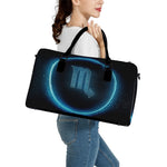 Blue Scorpio Zodiac Sign Print Leather Duffle Bag