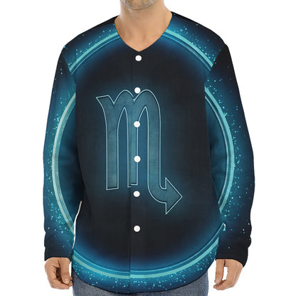 Blue Scorpio Zodiac Sign Print Long Sleeve Baseball Jersey