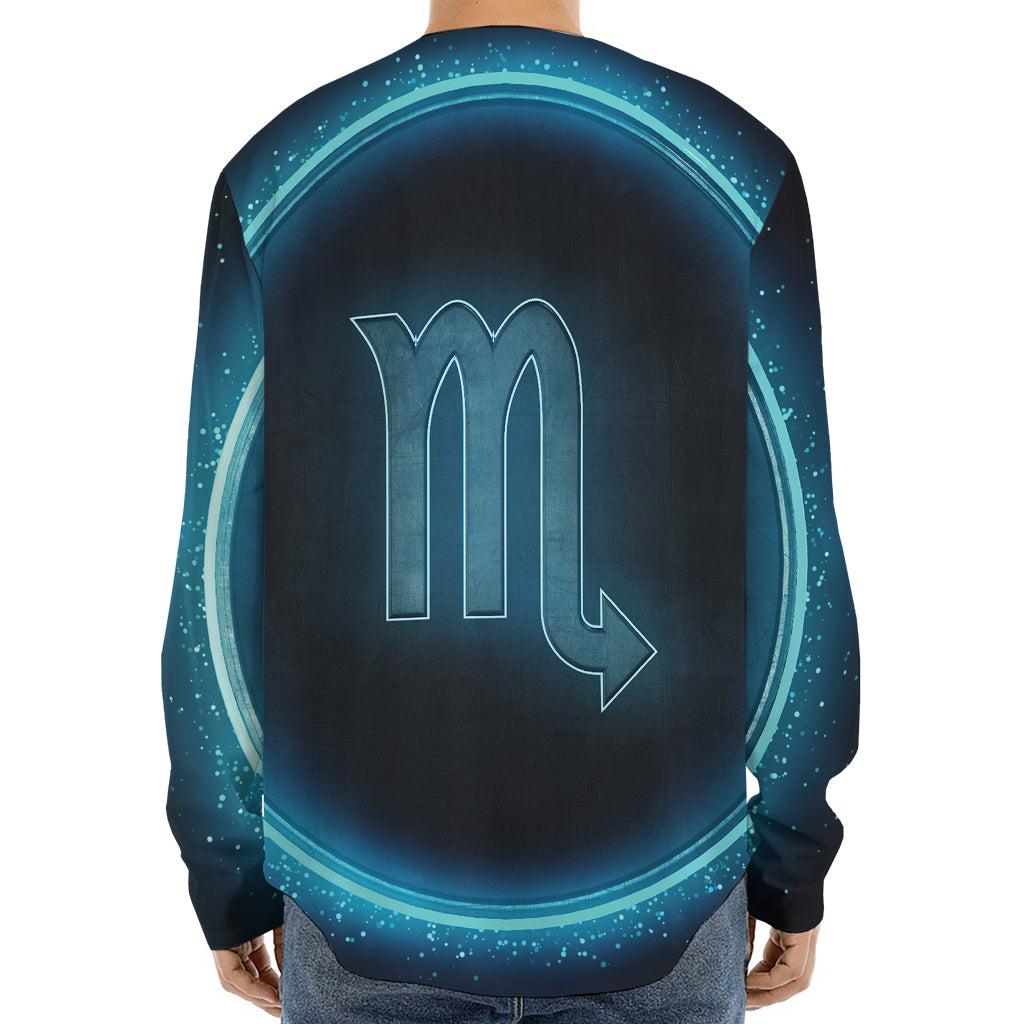 Blue Scorpio Zodiac Sign Print Long Sleeve Baseball Jersey