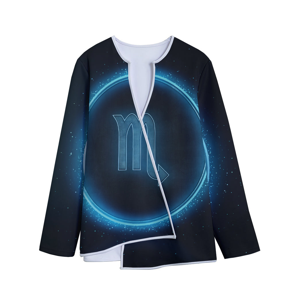 Blue Scorpio Zodiac Sign Print Long Sleeve Short Coat