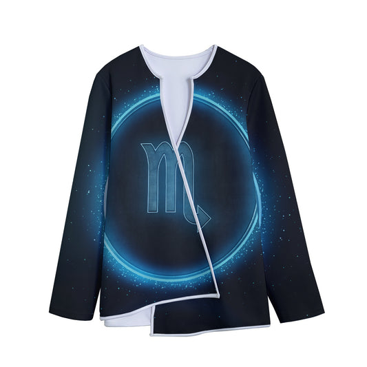 Blue Scorpio Zodiac Sign Print Long Sleeve Short Coat