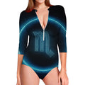 Blue Scorpio Zodiac Sign Print Long Sleeve Swimsuit
