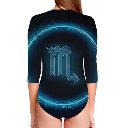 Blue Scorpio Zodiac Sign Print Long Sleeve Swimsuit