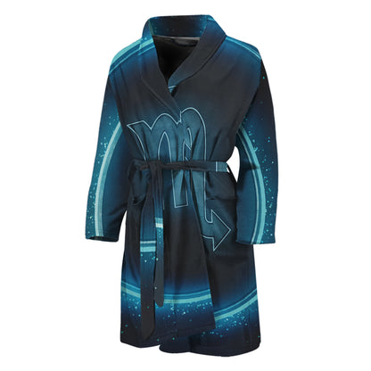 Blue Scorpio Zodiac Sign Print Men's Bathrobe