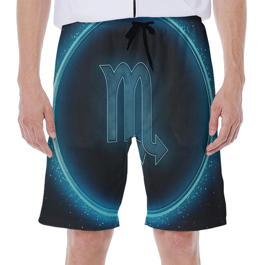 Blue Scorpio Zodiac Sign Print Men's Beach Shorts