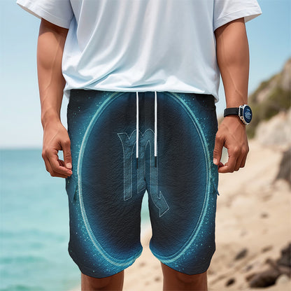 Blue Scorpio Zodiac Sign Print Men's Cargo Shorts