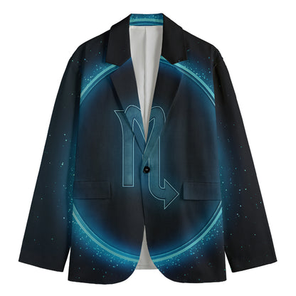 Blue Scorpio Zodiac Sign Print Men's Cotton Blazer