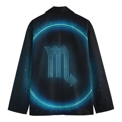 Blue Scorpio Zodiac Sign Print Men's Cotton Blazer