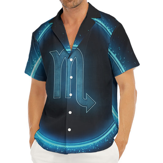 Blue Scorpio Zodiac Sign Print Men's Deep V-Neck Shirt