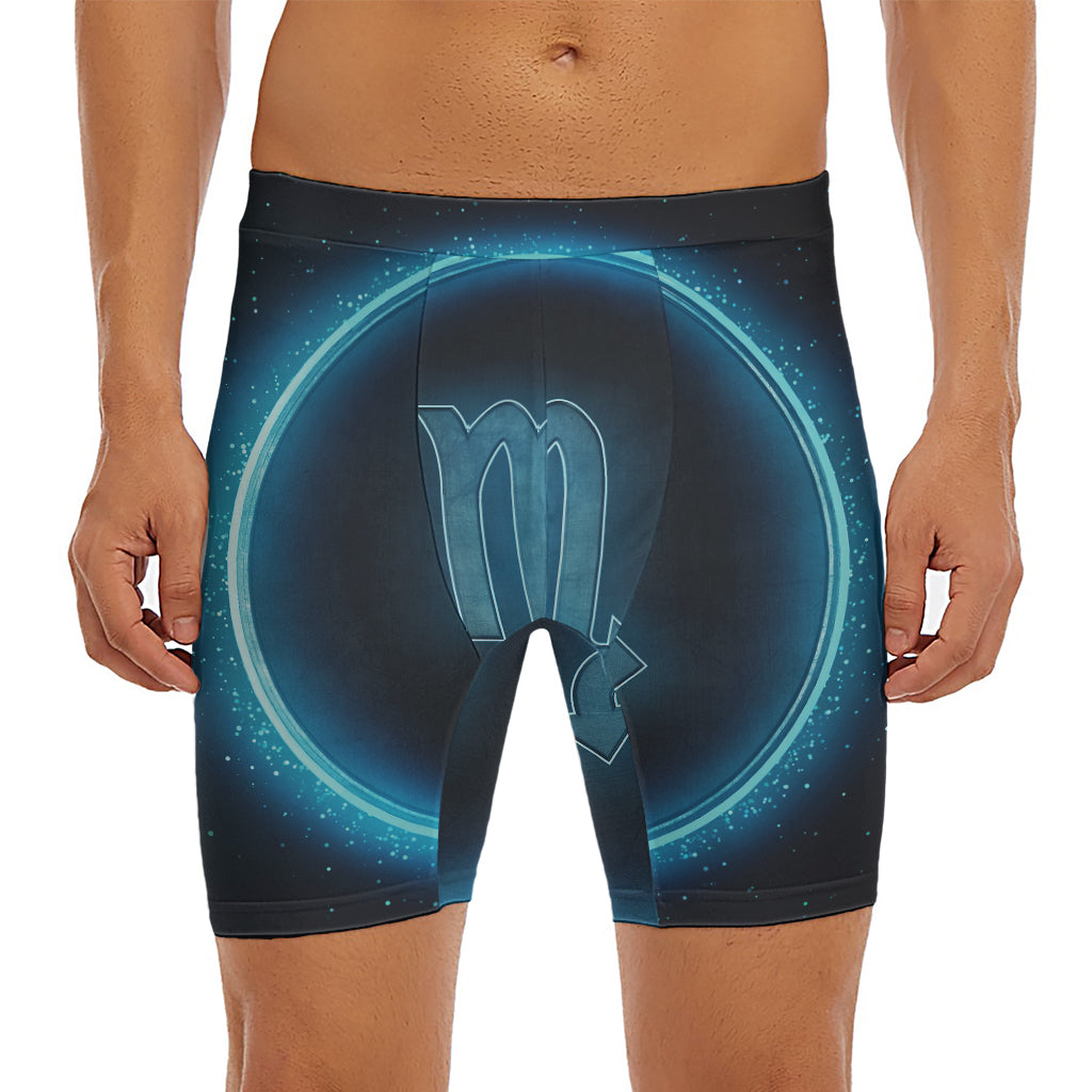 Blue Scorpio Zodiac Sign Print Men's Long Boxer Briefs
