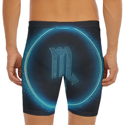 Blue Scorpio Zodiac Sign Print Men's Long Boxer Briefs