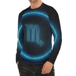 Blue Scorpio Zodiac Sign Print Men's Long Sleeve Rash Guard