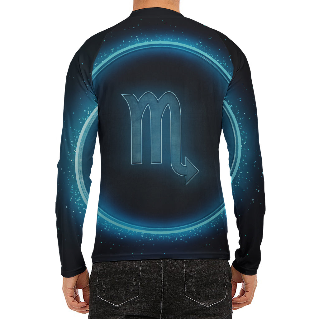 Blue Scorpio Zodiac Sign Print Men's Long Sleeve Rash Guard