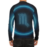 Blue Scorpio Zodiac Sign Print Men's Long Sleeve Rash Guard