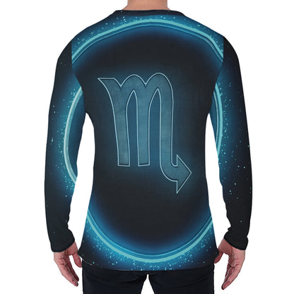 Blue Scorpio Zodiac Sign Print Men's Long Sleeve T-Shirt