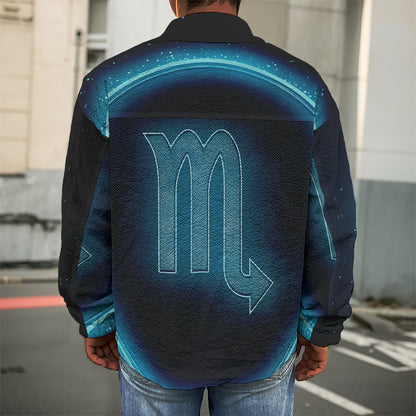 Blue Scorpio Zodiac Sign Print Men's Shirt Jacket