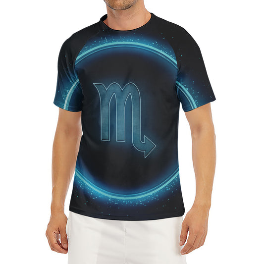 Blue Scorpio Zodiac Sign Print Men's Short Sleeve Rash Guard