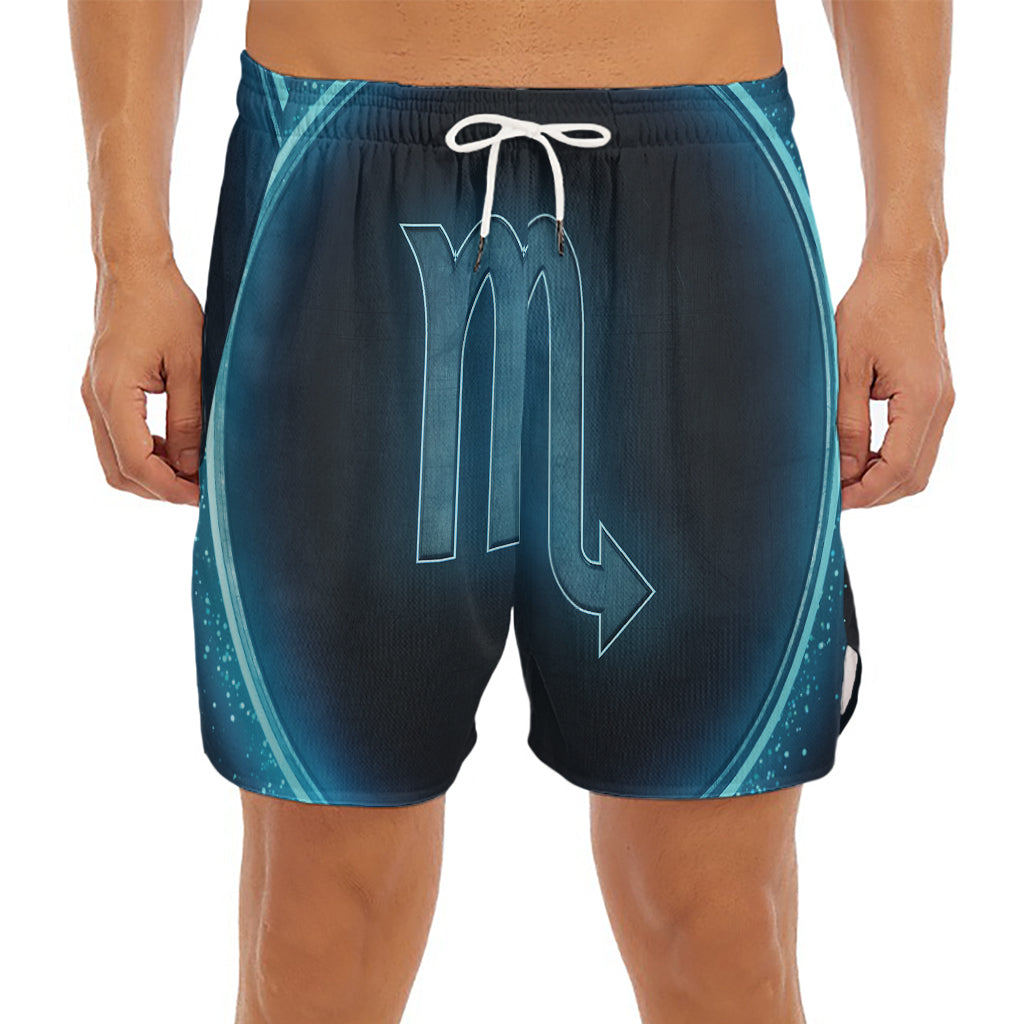 Blue Scorpio Zodiac Sign Print Men's Split Running Shorts