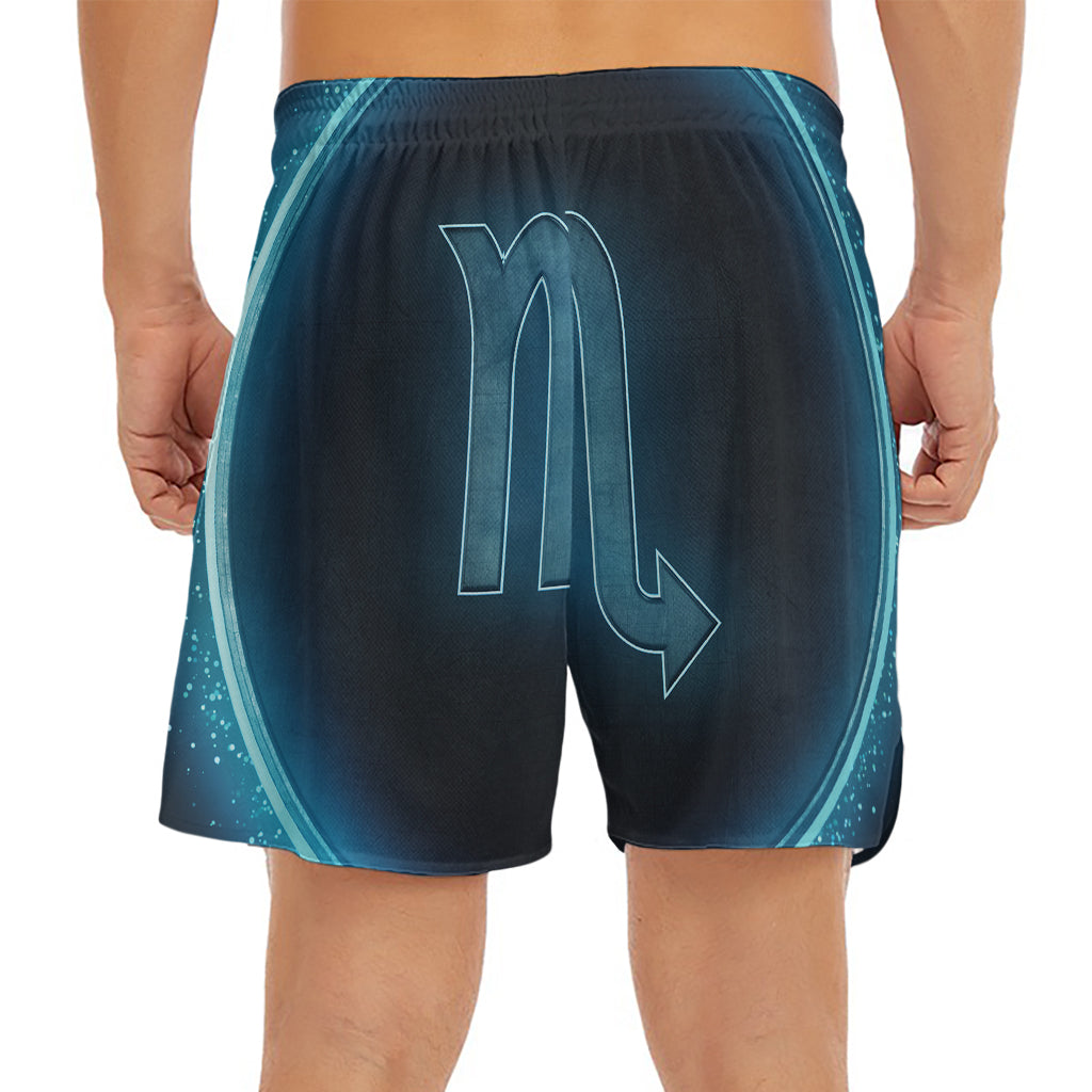 Blue Scorpio Zodiac Sign Print Men's Split Running Shorts
