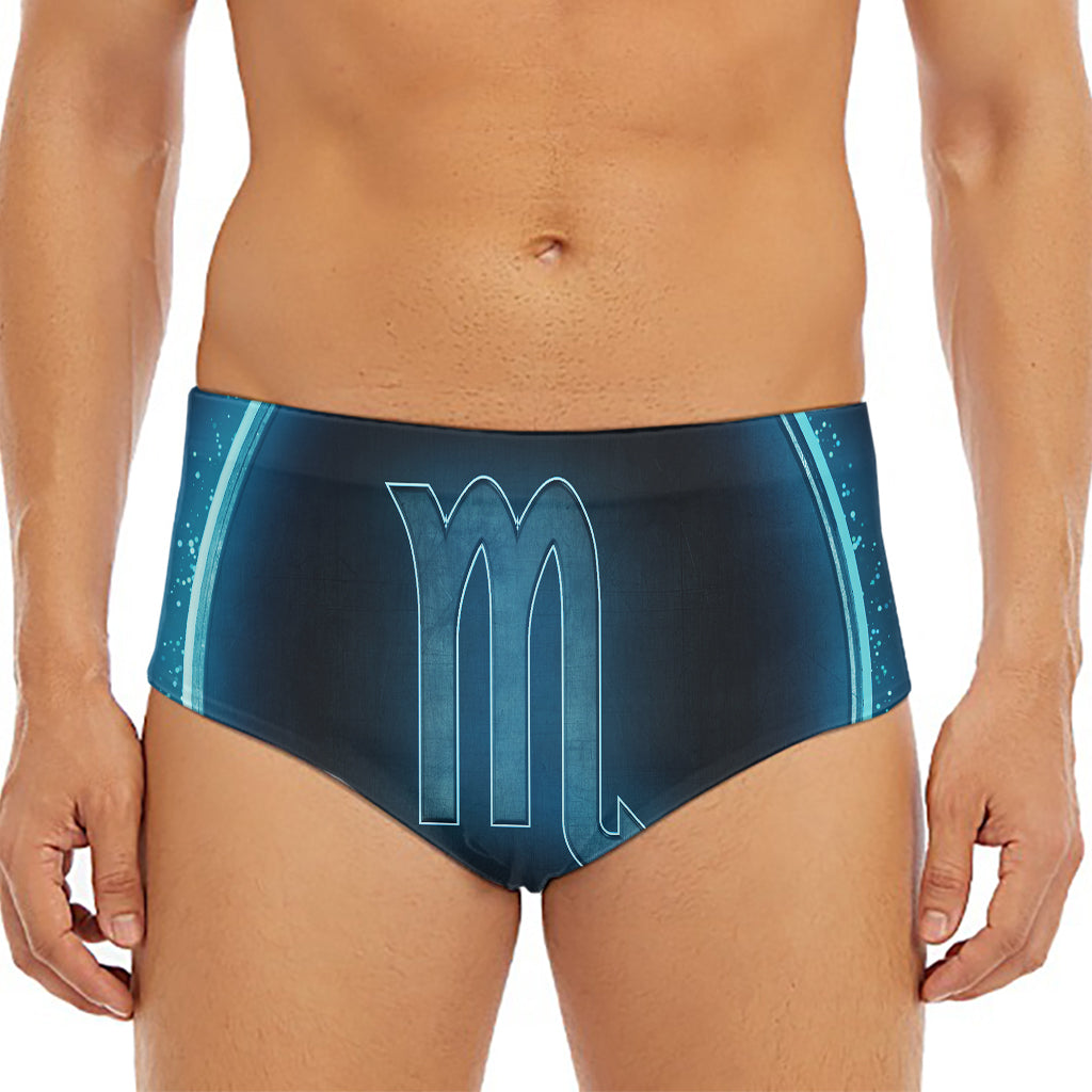 Blue Scorpio Zodiac Sign Print Men's Triangle Swim Briefs