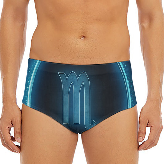 Blue Scorpio Zodiac Sign Print Men's Triangle Swim Briefs