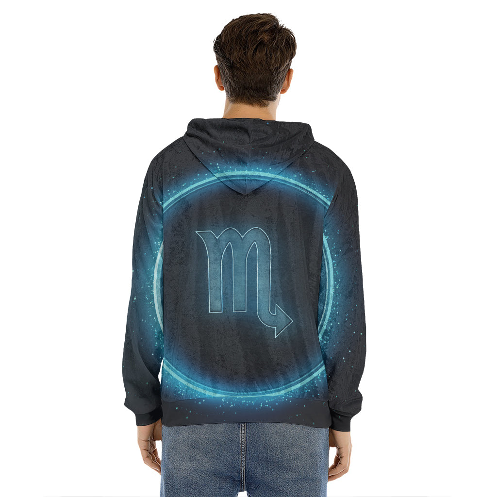 Blue Scorpio Zodiac Sign Print Men's Velvet Pullover Hoodie