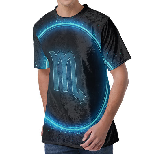 Blue Scorpio Zodiac Sign Print Men's Velvet T-Shirt