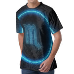 Blue Scorpio Zodiac Sign Print Men's Velvet T-Shirt
