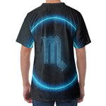 Blue Scorpio Zodiac Sign Print Men's Velvet T-Shirt