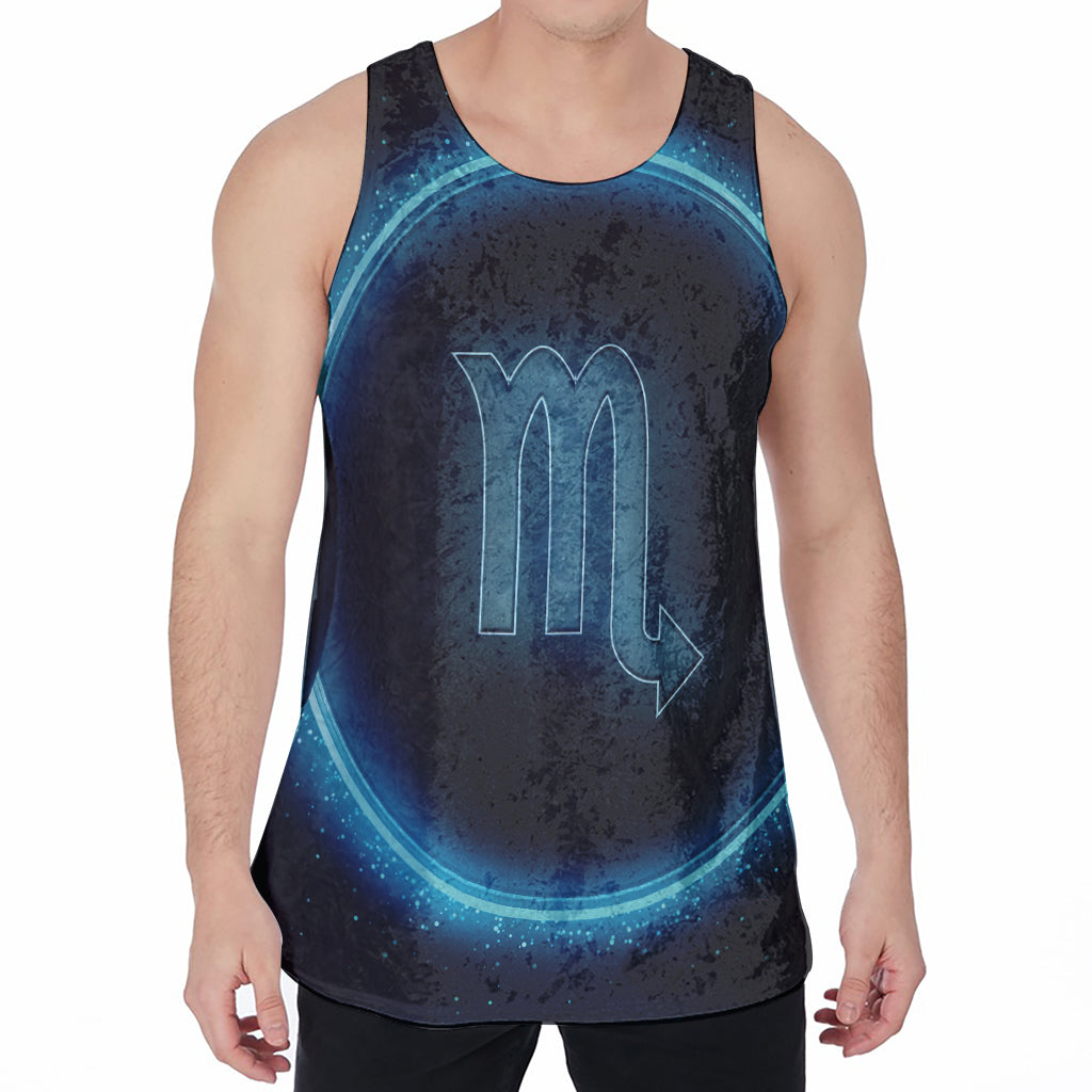 Blue Scorpio Zodiac Sign Print Men's Velvet Tank Top