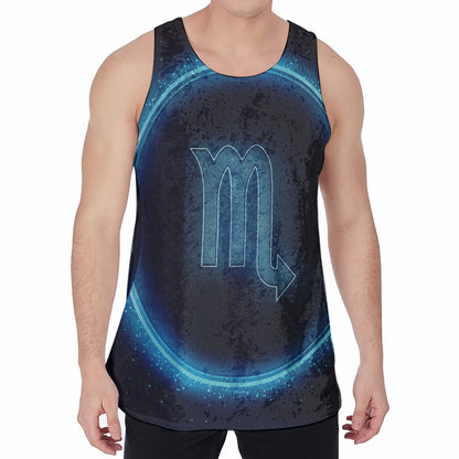 Blue Scorpio Zodiac Sign Print Men's Velvet Tank Top