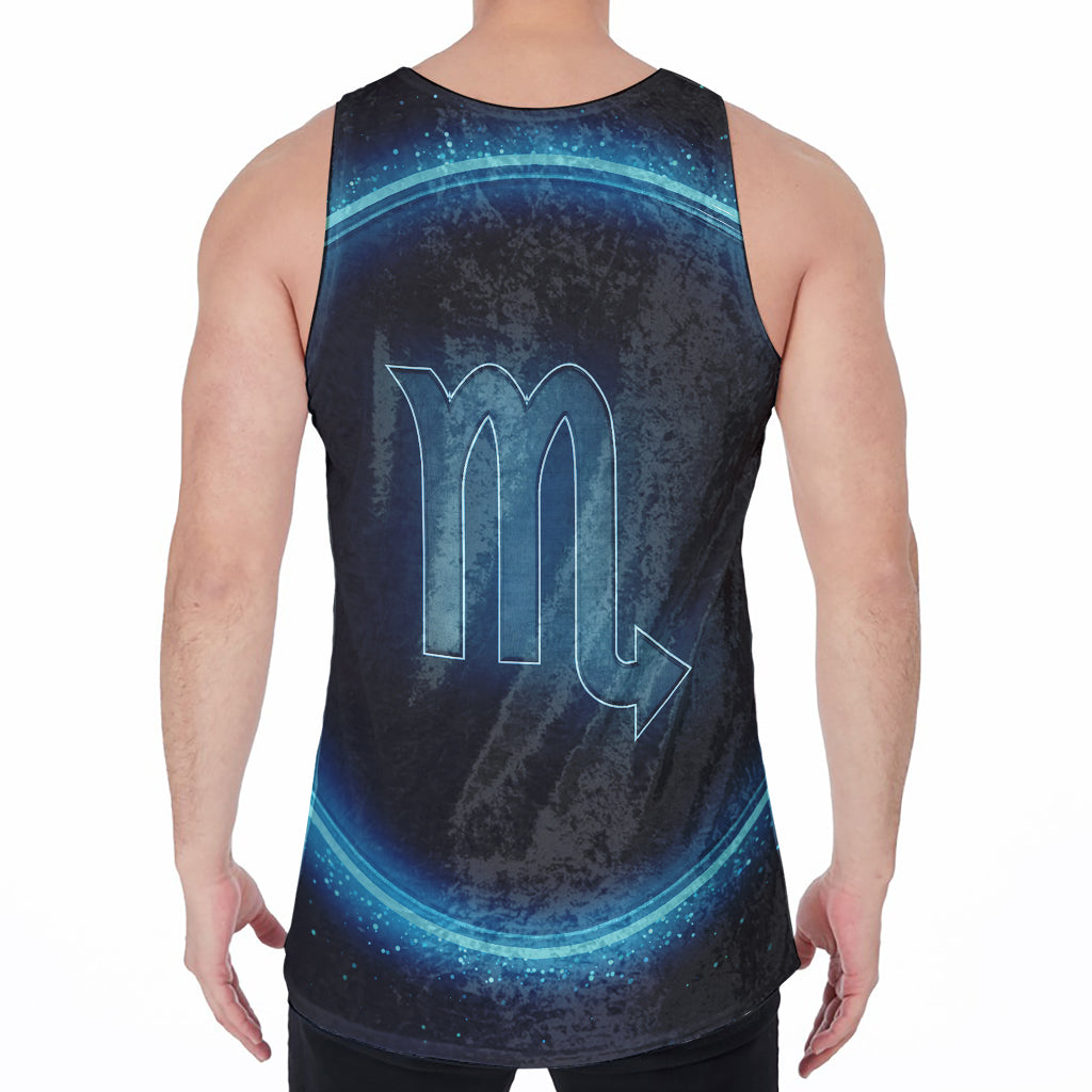 Blue Scorpio Zodiac Sign Print Men's Velvet Tank Top