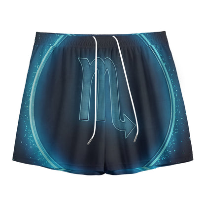 Blue Scorpio Zodiac Sign Print Mesh Shorts