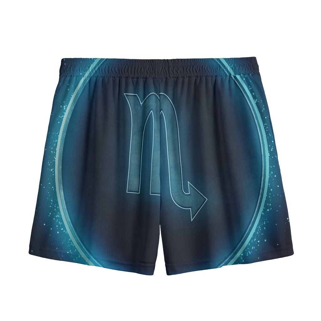 Blue Scorpio Zodiac Sign Print Mesh Shorts
