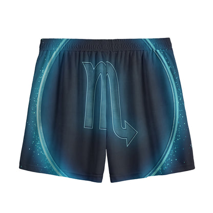 Blue Scorpio Zodiac Sign Print Mesh Shorts