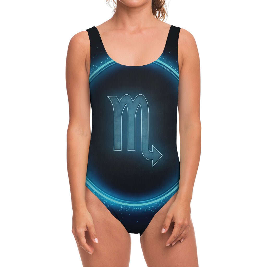 Blue Scorpio Zodiac Sign Print One Piece Swimsuit