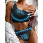 Blue Scorpio Zodiac Sign Print One Shoulder Bikini Top