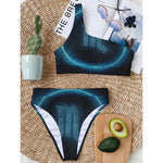 Blue Scorpio Zodiac Sign Print One Shoulder Bikini Top