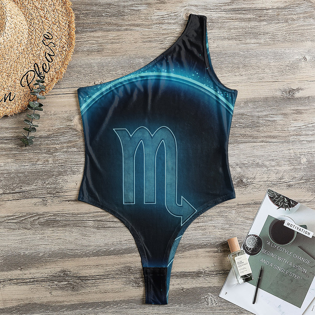 Blue Scorpio Zodiac Sign Print One Shoulder Bodysuit