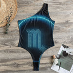 Blue Scorpio Zodiac Sign Print One Shoulder Bodysuit