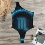 Blue Scorpio Zodiac Sign Print One Shoulder Bodysuit