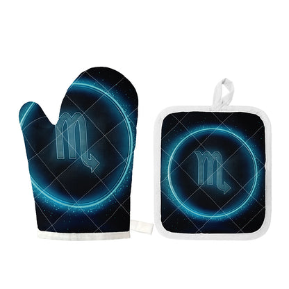 Blue Scorpio Zodiac Sign Print Oven Mitt And Pot Holder Set