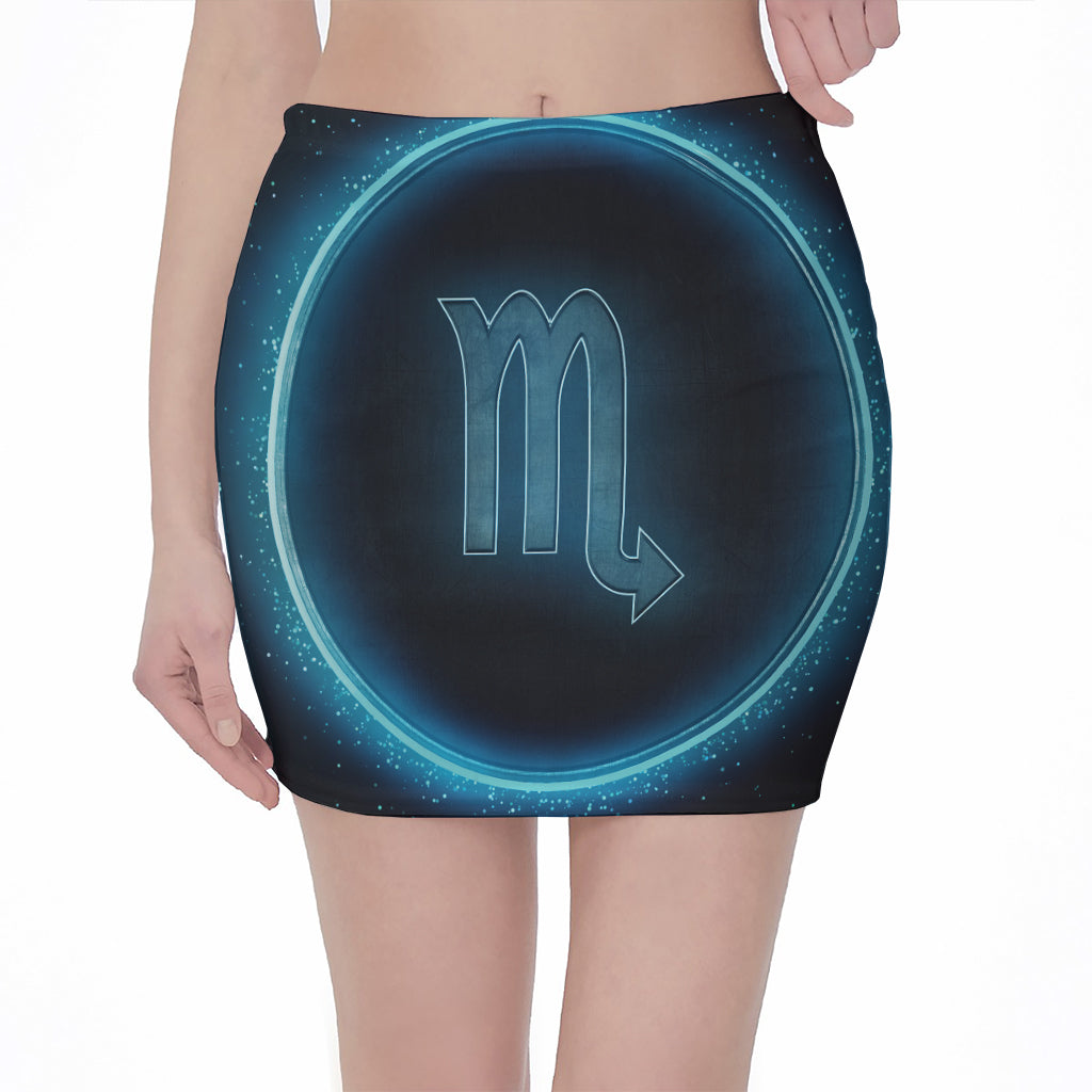 Blue Scorpio Zodiac Sign Print Pencil Mini Skirt