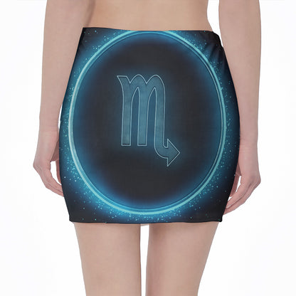 Blue Scorpio Zodiac Sign Print Pencil Mini Skirt
