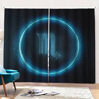 Blue Scorpio Zodiac Sign Print Pencil Pleat Curtains