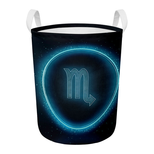 Blue Scorpio Zodiac Sign Print Round Laundry Basket