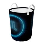 Blue Scorpio Zodiac Sign Print Round Laundry Basket
