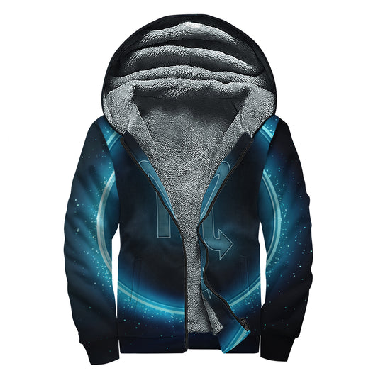 Blue Scorpio Zodiac Sign Print Sherpa Lined Zip Up Hoodie