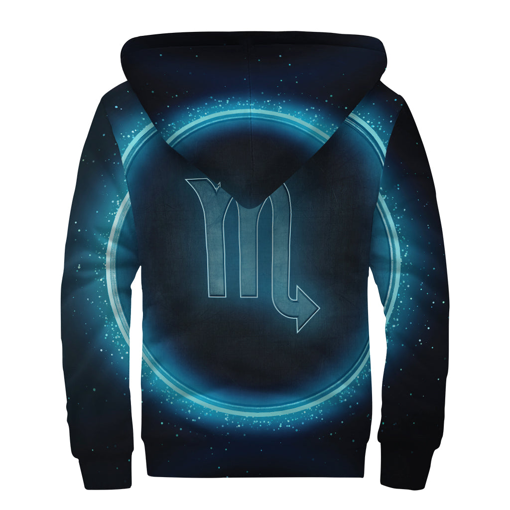 Blue Scorpio Zodiac Sign Print Sherpa Lined Zip Up Hoodie